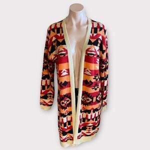 Savanna Jane Aztec Southwestern Long Cardigan Open Front Duster Small